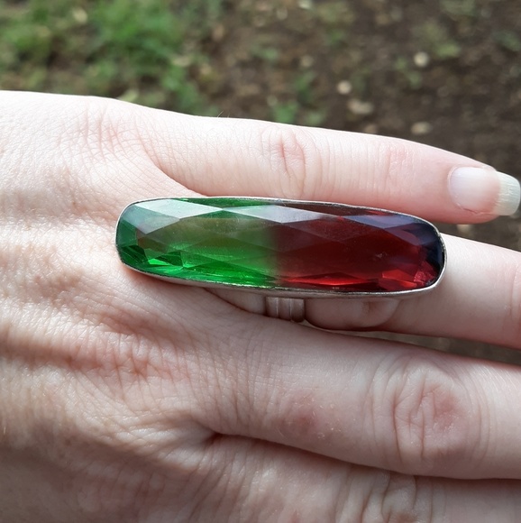 New Oversized Bi-Color Tourmaline 925 Silver Statement Ring. - Picture 4 of 8